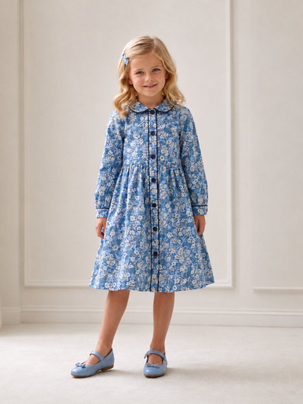 RACHEL RILEY Long Sleeve Floral 100% Cotton Poplin Button Down Dress